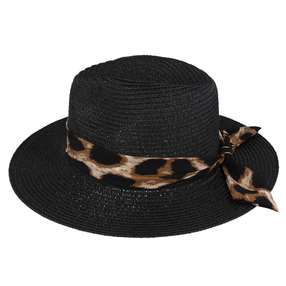 Maz Summer Paper Straw Fedora Hat With Leopard Band