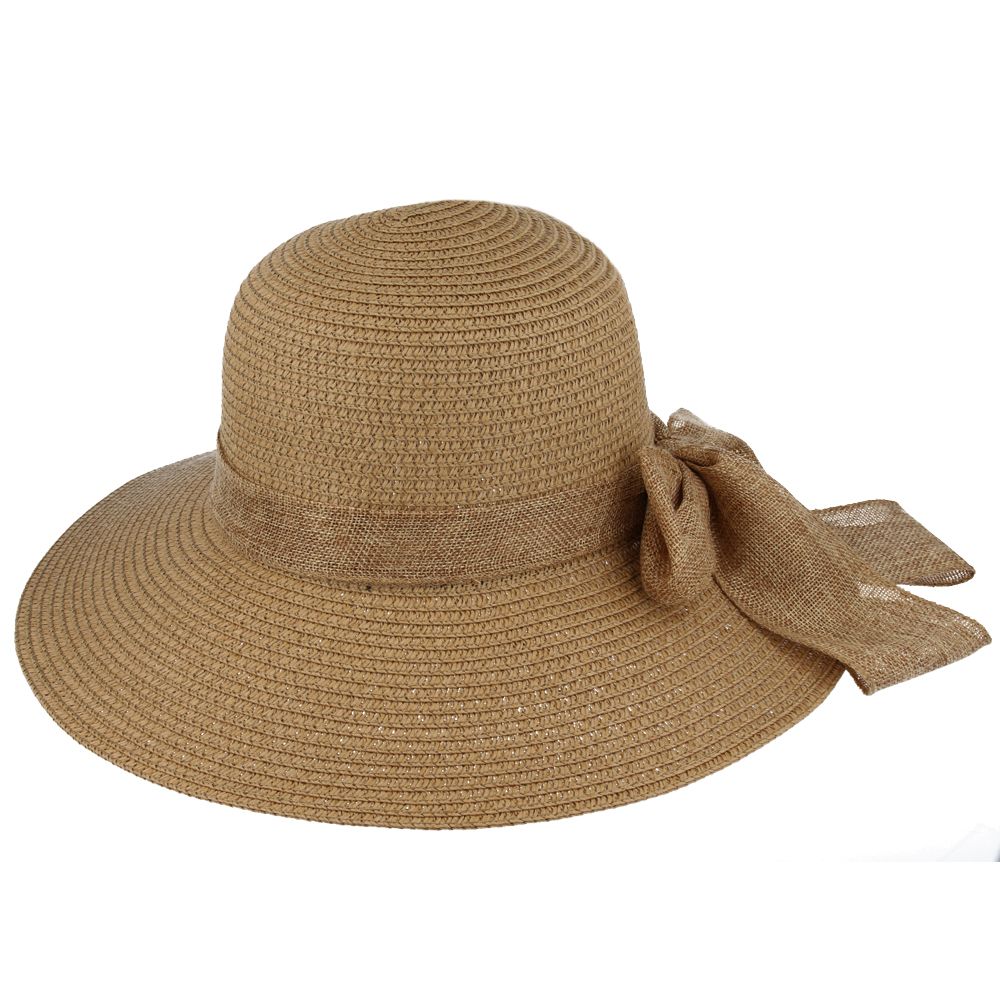 Maz Women's Vintage 1950s Paper Straw Wide Brim Floppy Hat With Matching Band