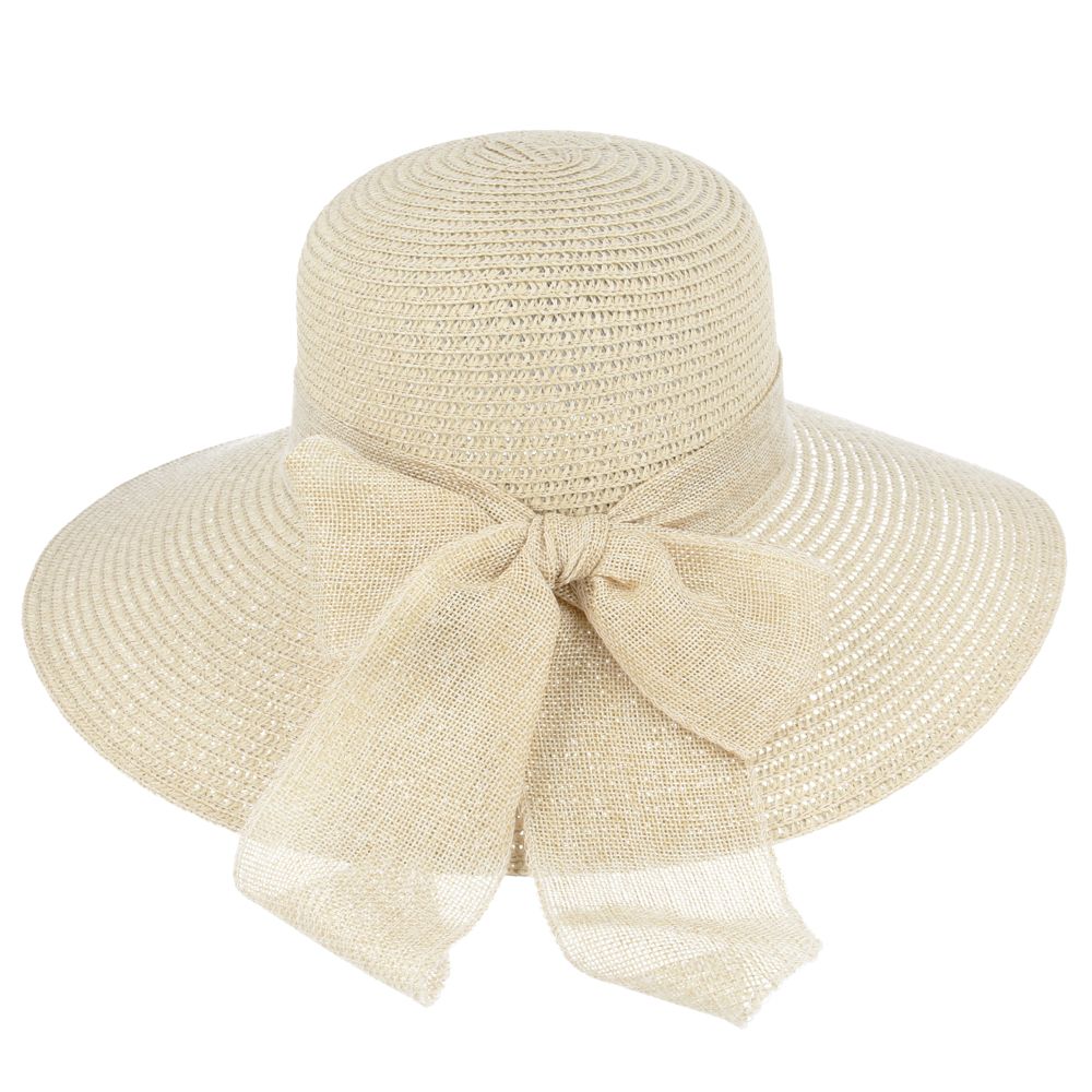 Maz Women's Vintage 1950s Paper Straw Wide Brim Floppy Hat With Matching Band
