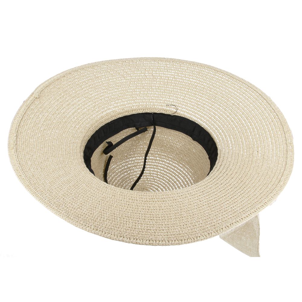 Maz Women's Vintage 1950s Paper Straw Wide Brim Floppy Hat With Matching Band
