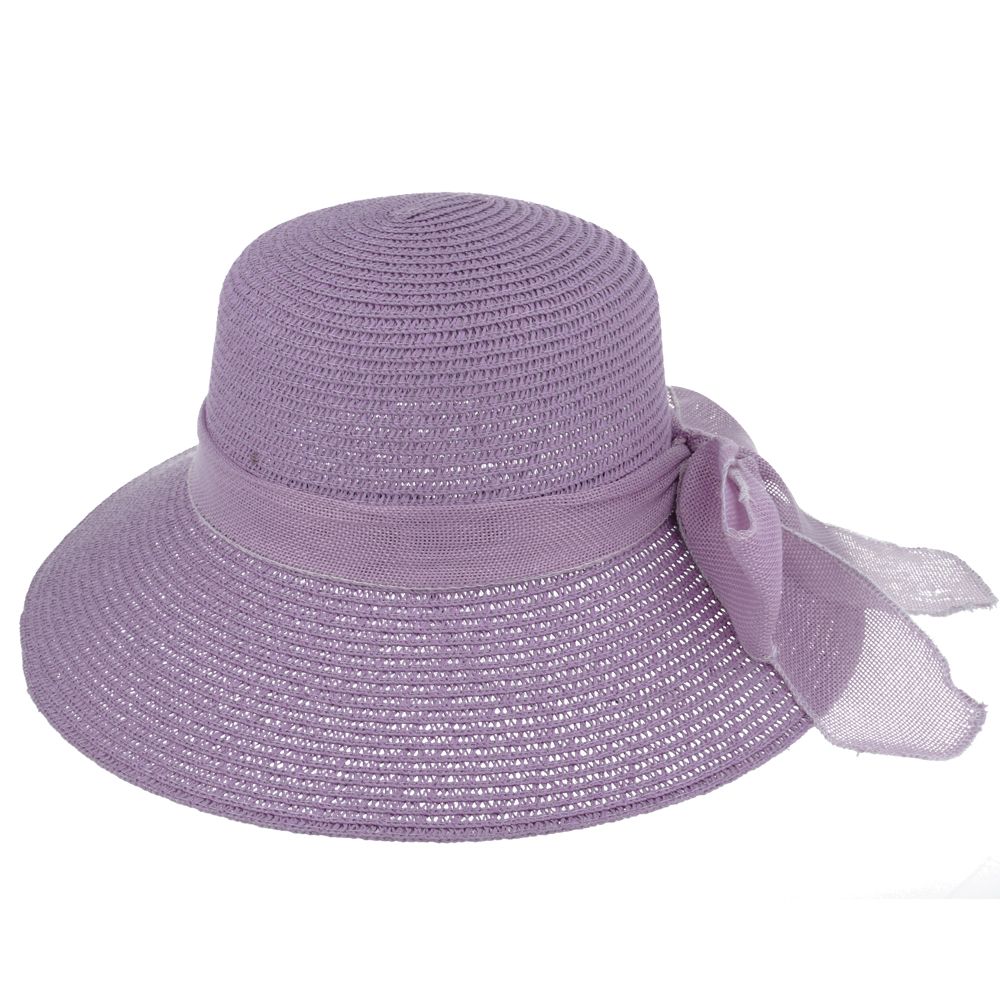 Maz Women's Vintage 1950s Paper Straw Wide Brim Floppy Hat With Matching Band