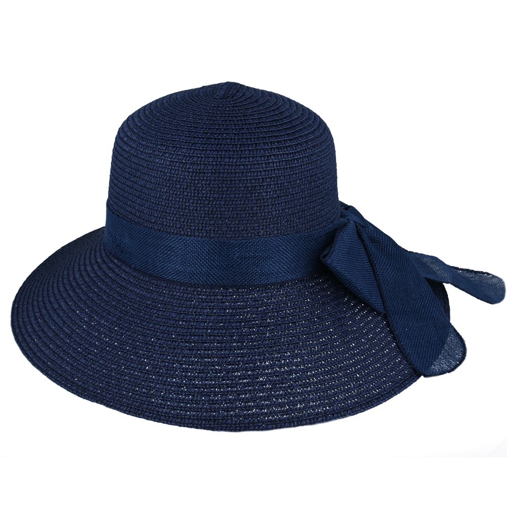 Maz Women's Vintage 1950s Paper Straw Wide Brim Floppy Hat With Matching Band