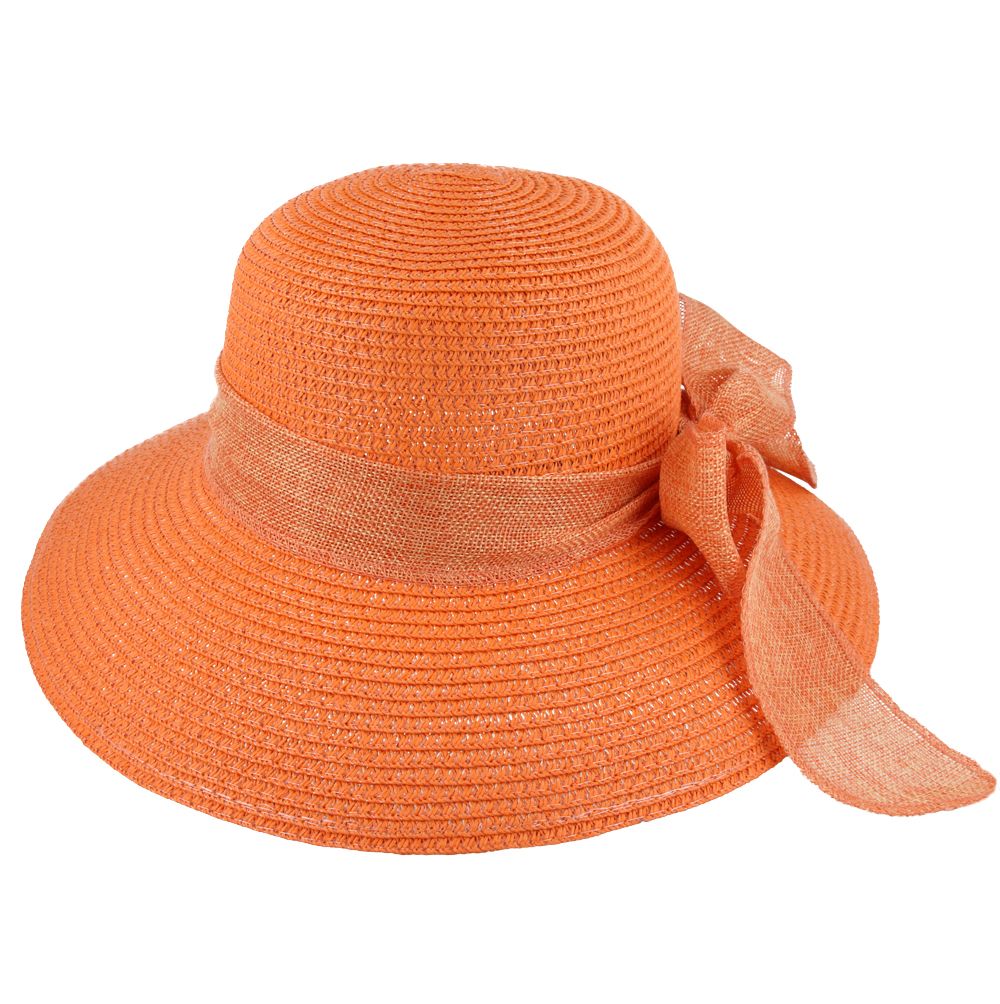 Maz Women's Vintage 1950s Paper Straw Wide Brim Floppy Hat With Matching Band