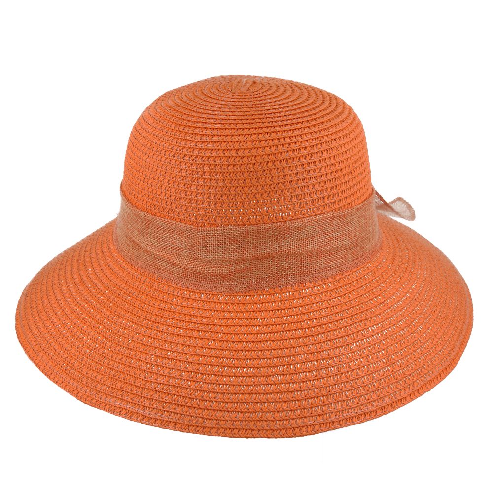 Maz Women's Vintage 1950s Paper Straw Wide Brim Floppy Hat With Matching Band