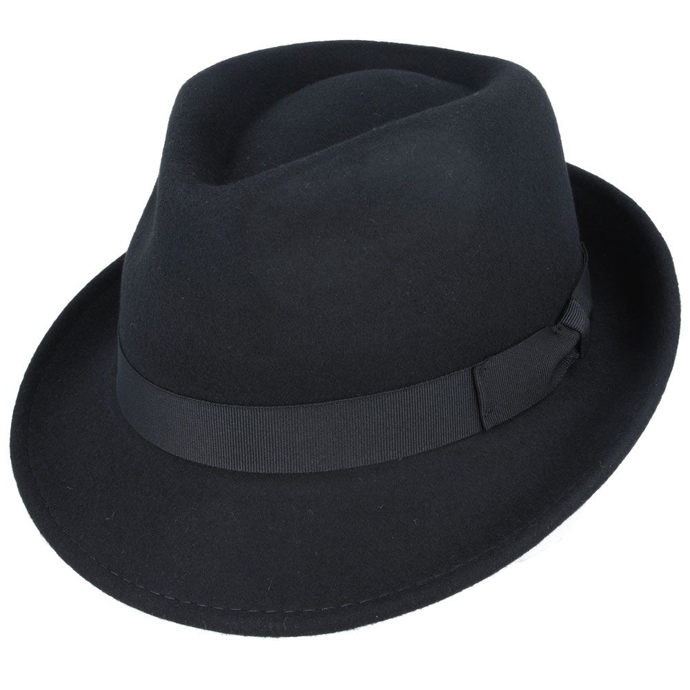 Crushable Wool Felt Trilby Hat, Black