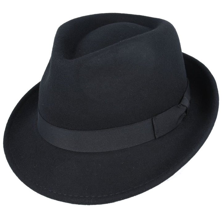 Crushable Wool Felt Trilby Hat, Black