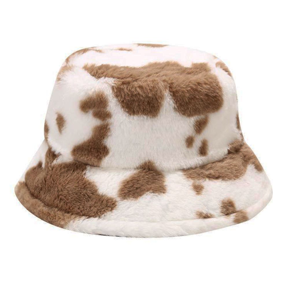 Maz Cow Print Fluffy Faux Fur Bucket Hat