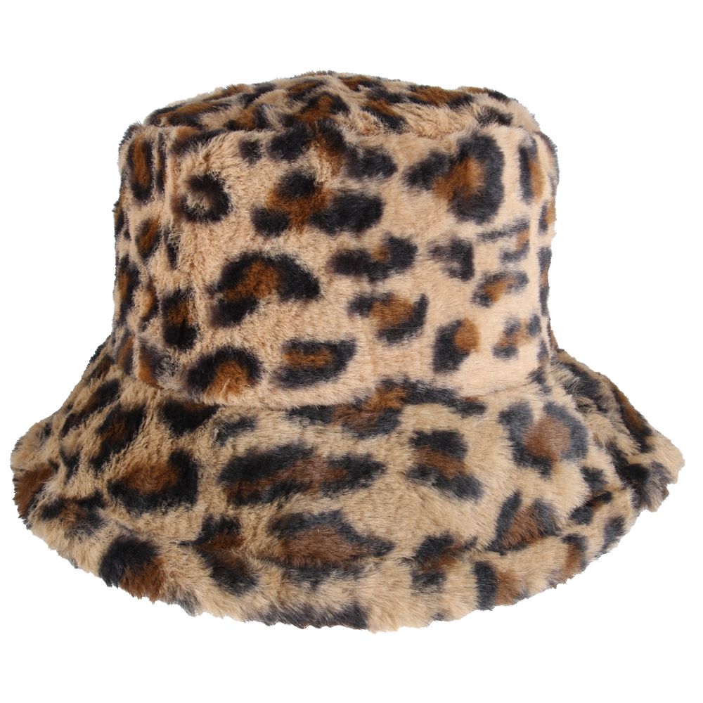Maz Leopard Fluffy Faux Fur Bucket Hat