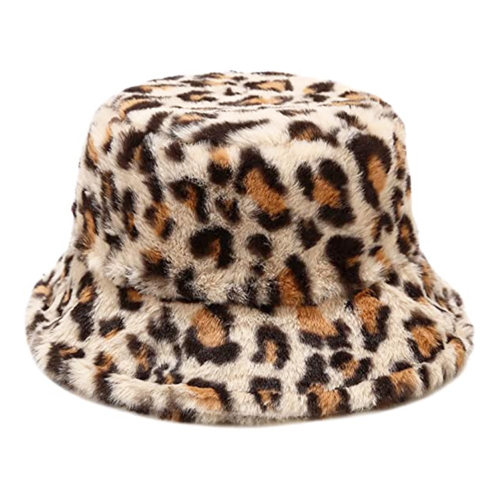 Maz Leopard Fluffy Faux Fur Bucket Hat