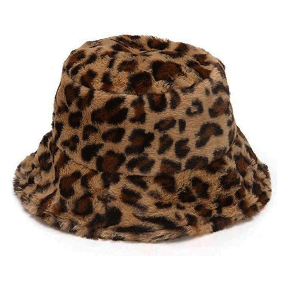 Maz Leopard Fluffy Faux Fur Bucket Hat