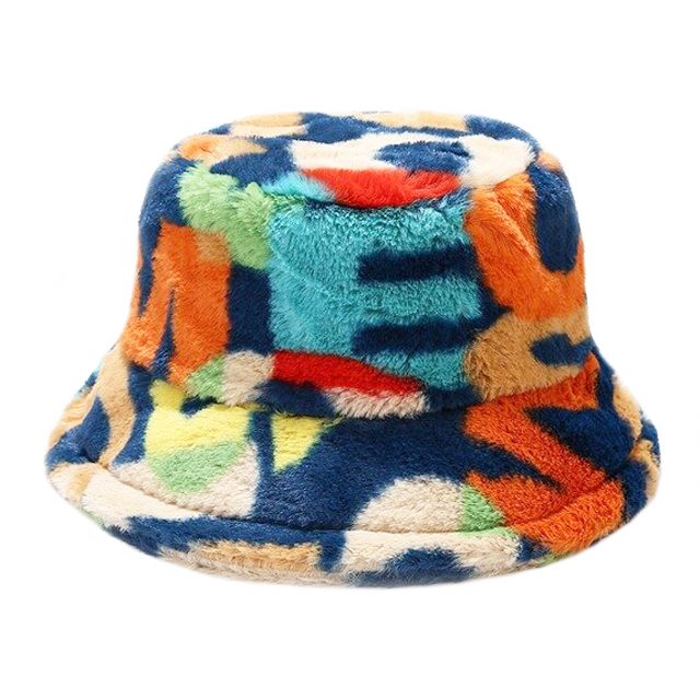 Maz Letter Graphic Fluffy Fur Bucket Hat
