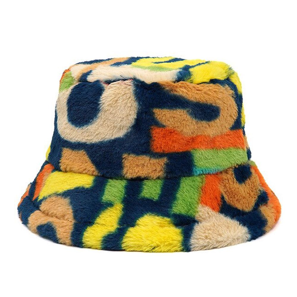 Maz Letter Graphic Fluffy Fur Bucket Hat