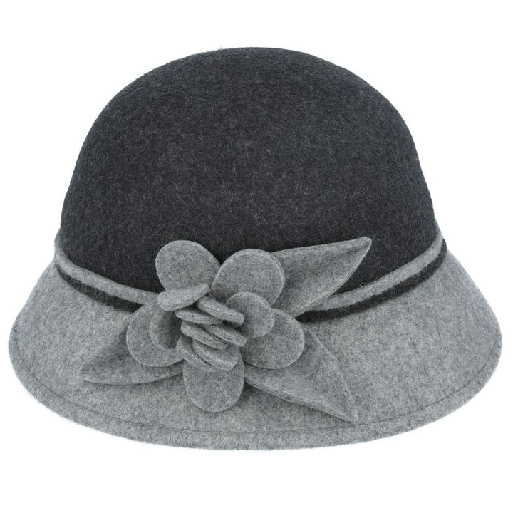 Maz Ladies Chic Vintage Two Tone Wool Cloche Hat With Flower