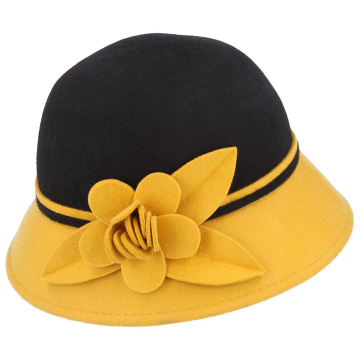 Maz Wool Two Tone Cloche Hat With Flower At The Side