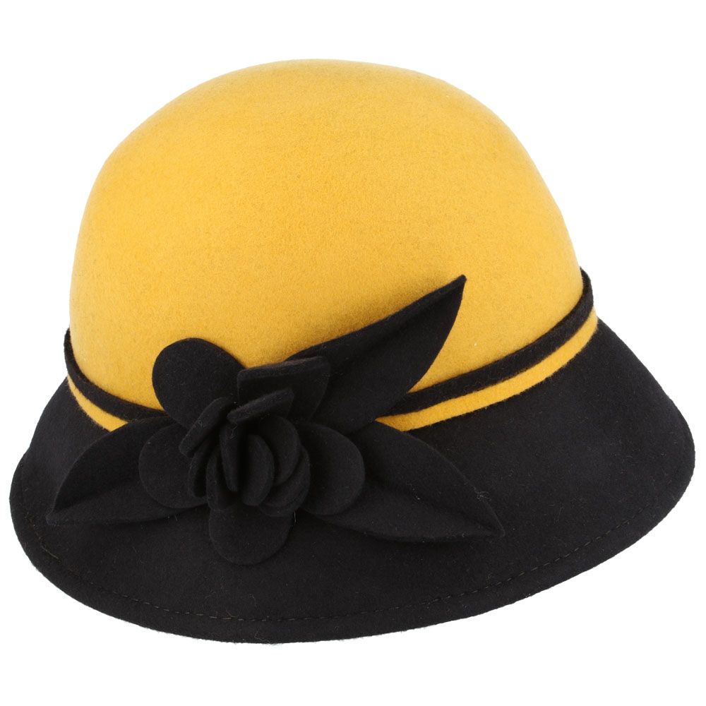 Maz Wool Two Tone Cloche Hat With Flower At The Side