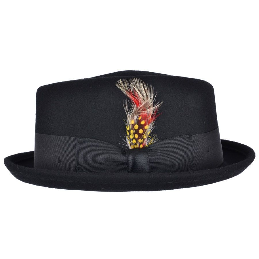 Maz Crushable Diamond Crown Pork Pie Hat, Black