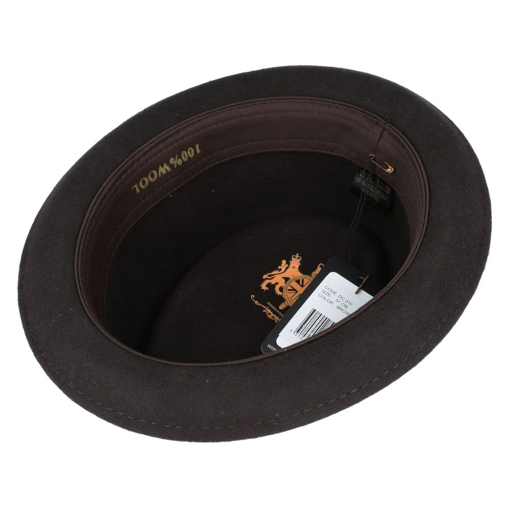 Maz Felt Diamond Crown Pork Pie Hat, Brown