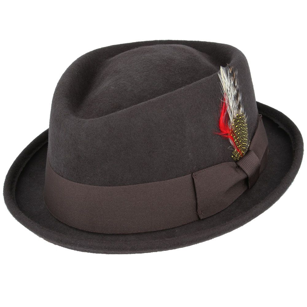 Maz Felt Diamond Crown Pork Pie Hat, Brown