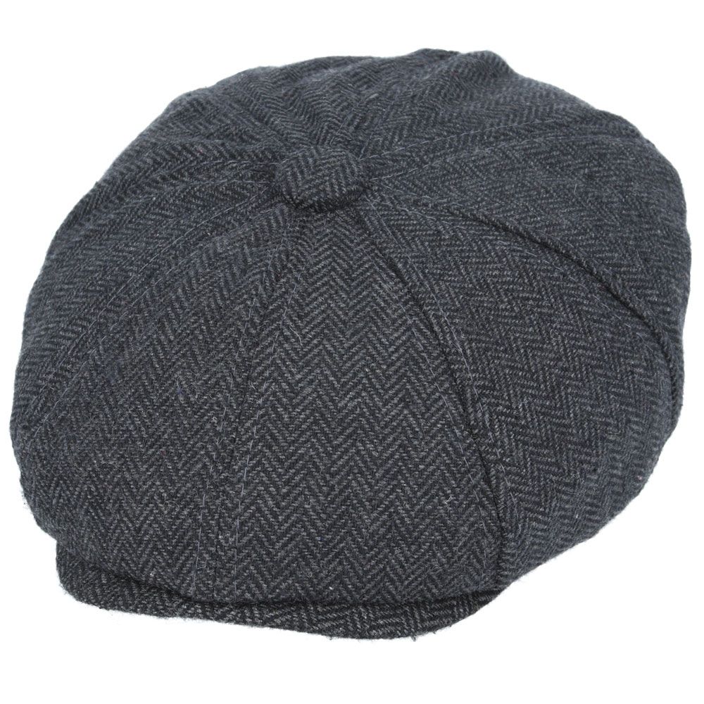 Maz Herringbone 8 Panel Newsboy Cap With Elastic At The Back