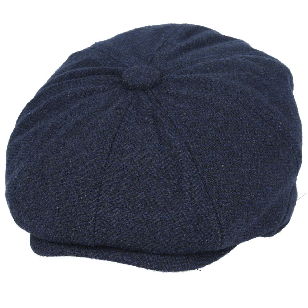 Maz Herringbone 8 Panel Newsboy Cap With Elastic At The Back