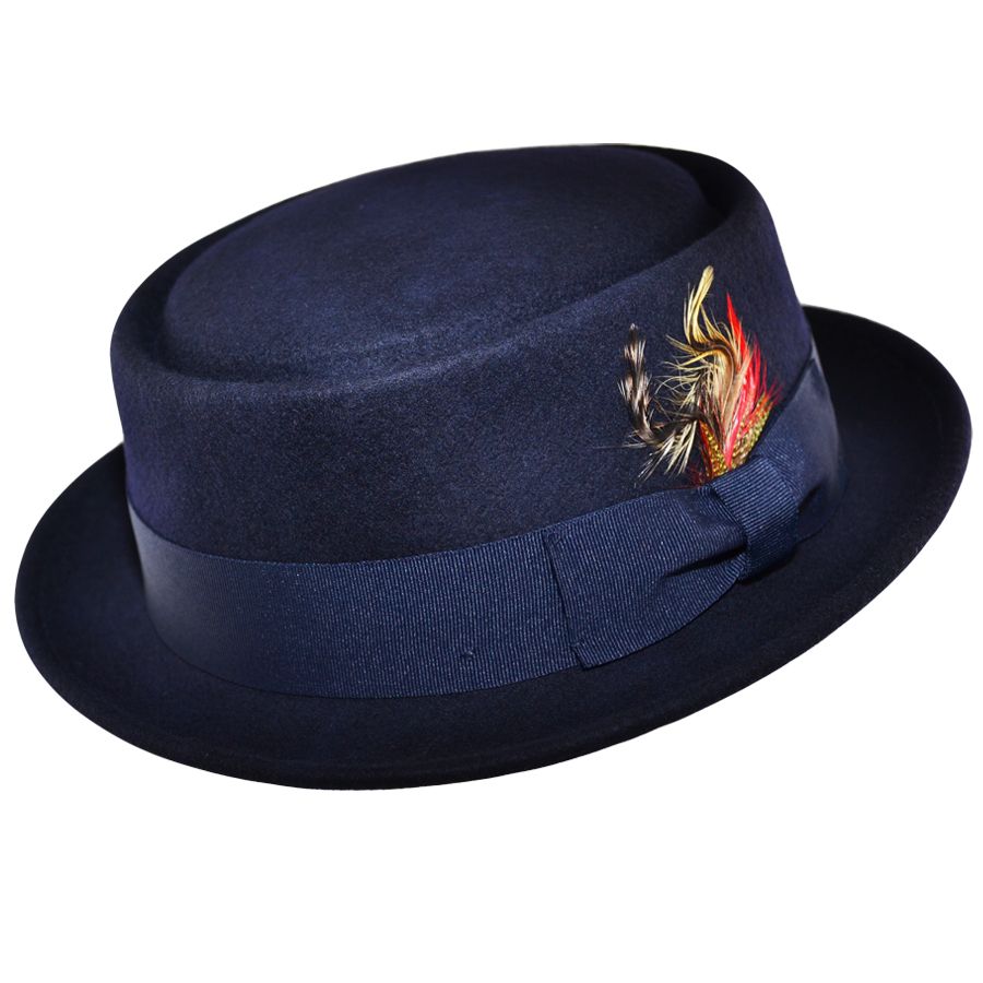 Maz Wool Felt Crushable Pork Pie Hat, Navy