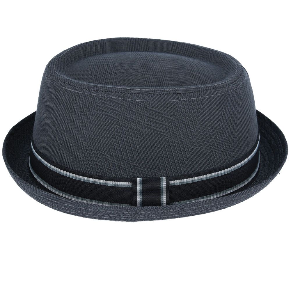 Maz Cotton Pork Pie Hat With Strip Band, Deep Grey