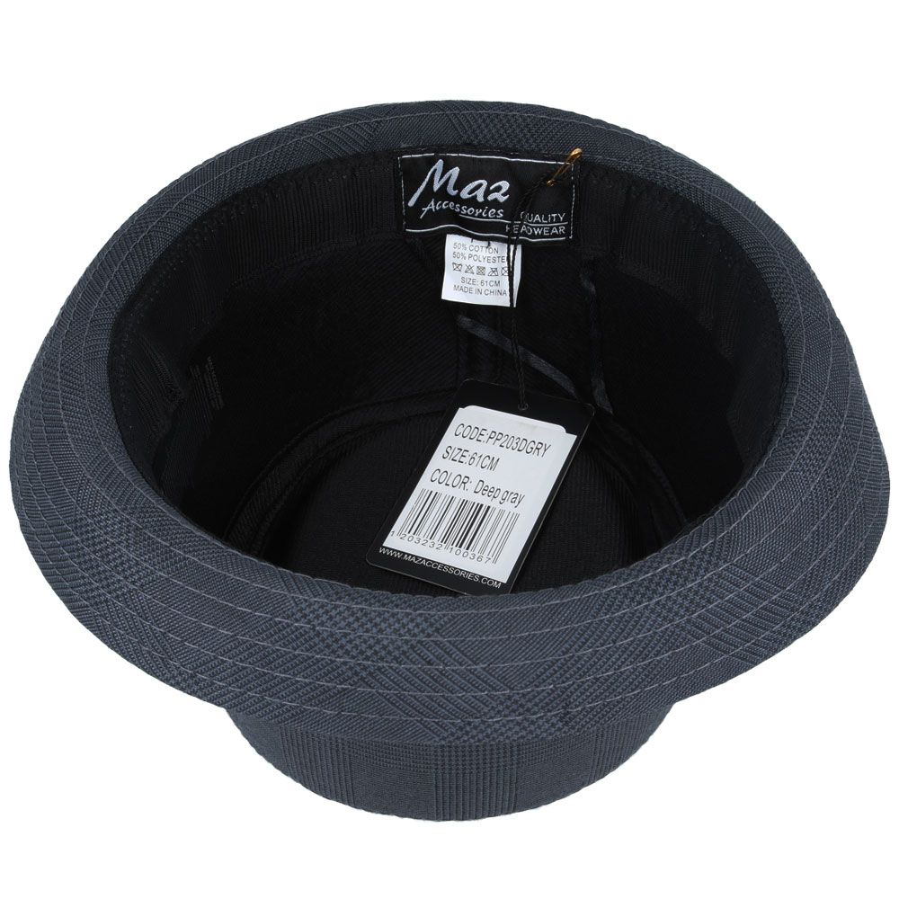 Maz Cotton Pork Pie Hat With Strip Band, Deep Grey