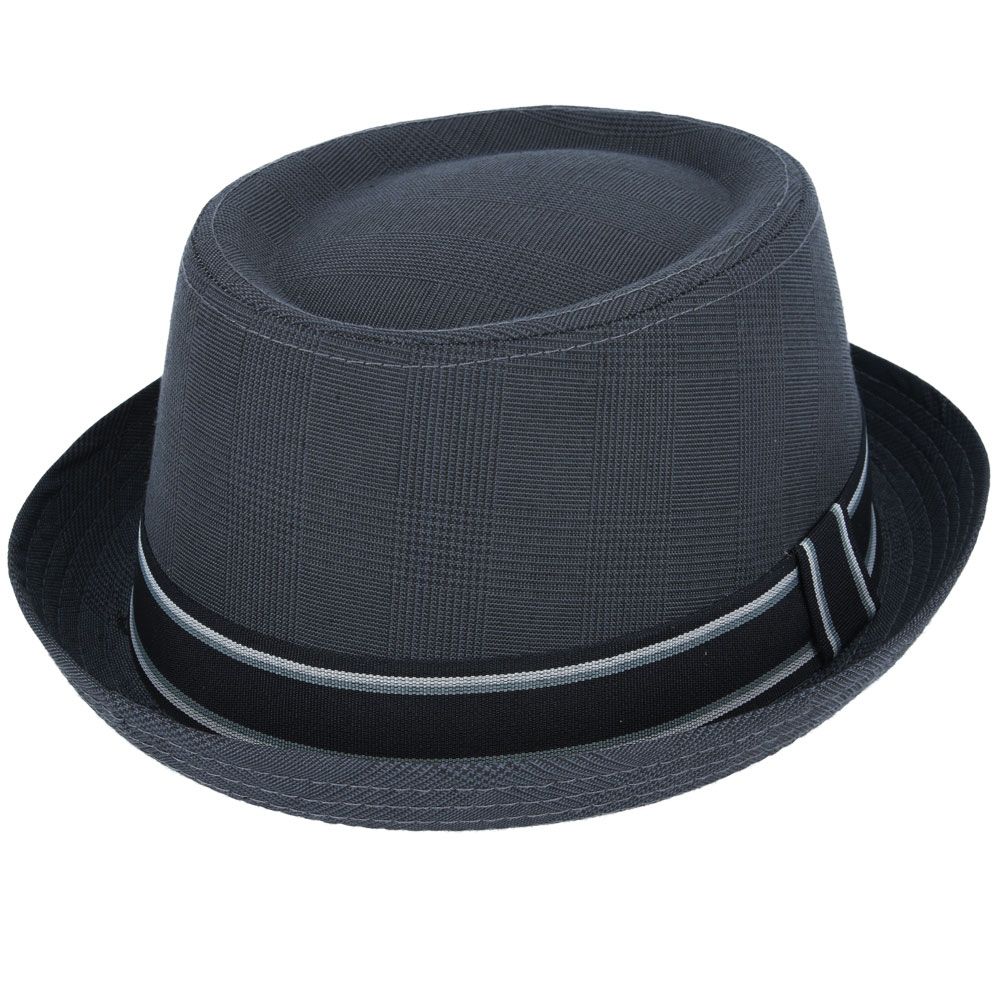 Maz Cotton Pork Pie Hat With Strip Band, Deep Grey