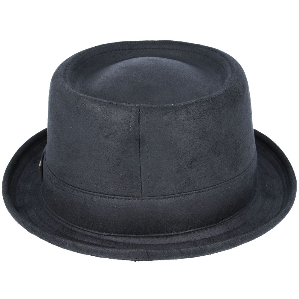 Bullantic - Gladwin Bond Leather Look Pork Pie Hat, Black