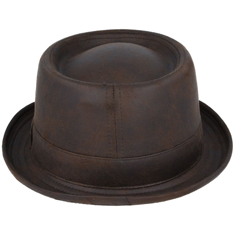 Bullantic - GladwinBond Leather Look Pork Pie Hat, Brown