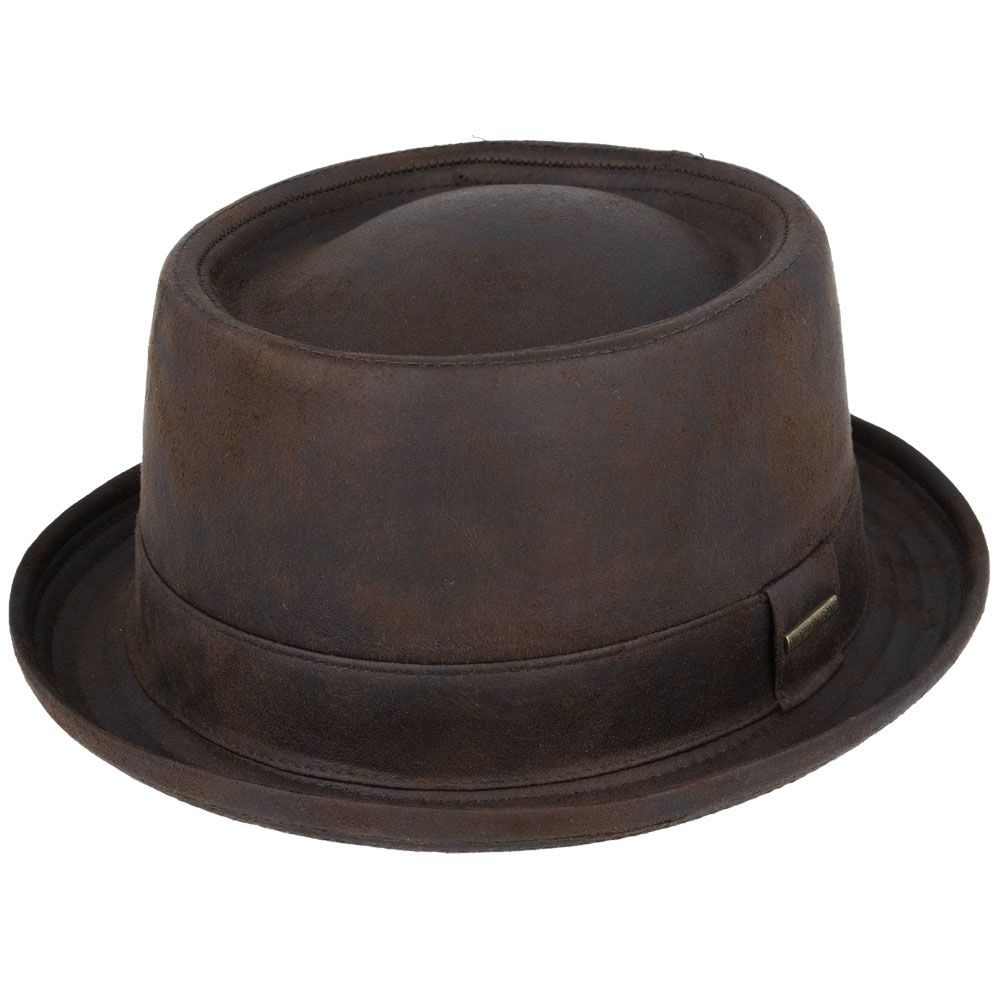 Bullantic - GladwinBond Leather Look Pork Pie Hat, Brown