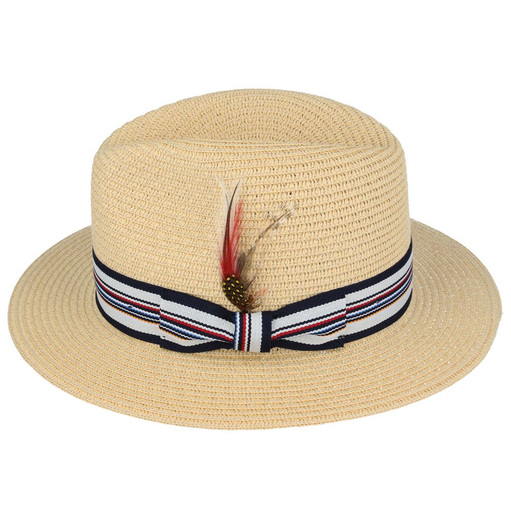 Maz Summer Paper Straw Fedora Hat With Strip Band
