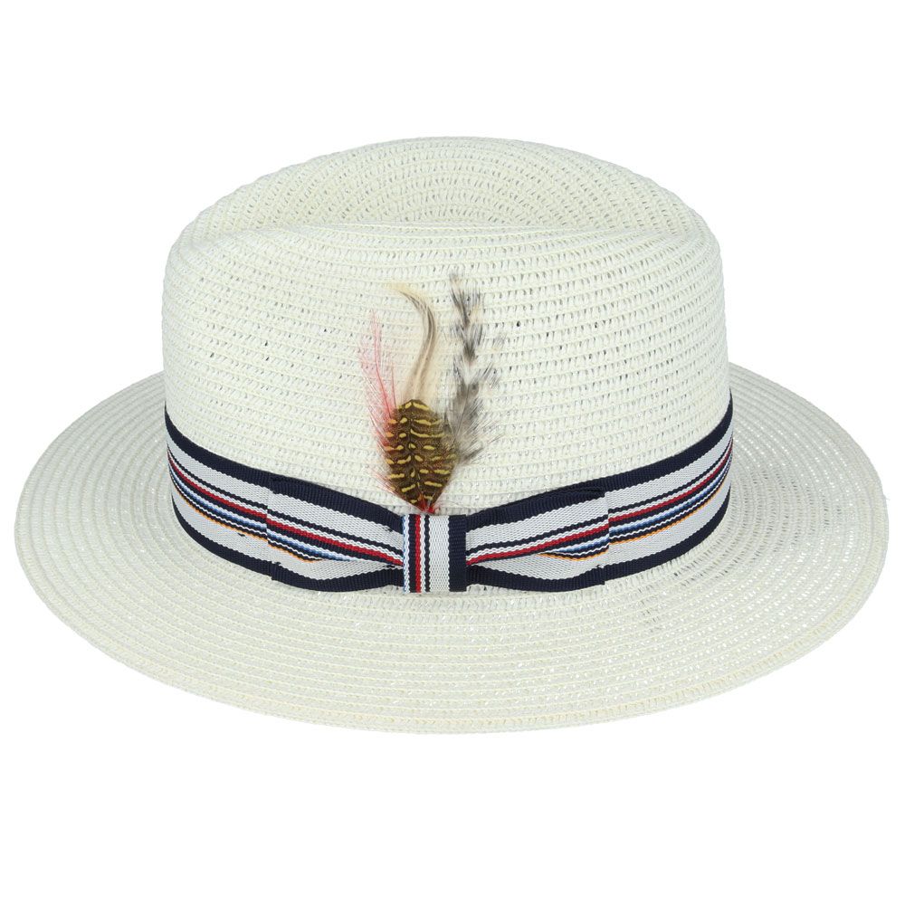 Maz Summer Paper Straw Fedora Hat With Strip Band