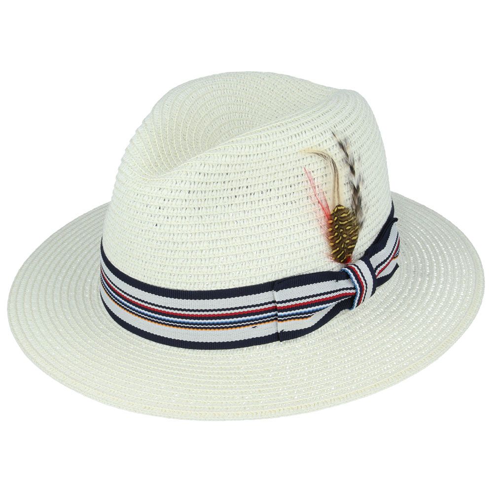Maz Summer Paper Straw Fedora Hat With Strip Band