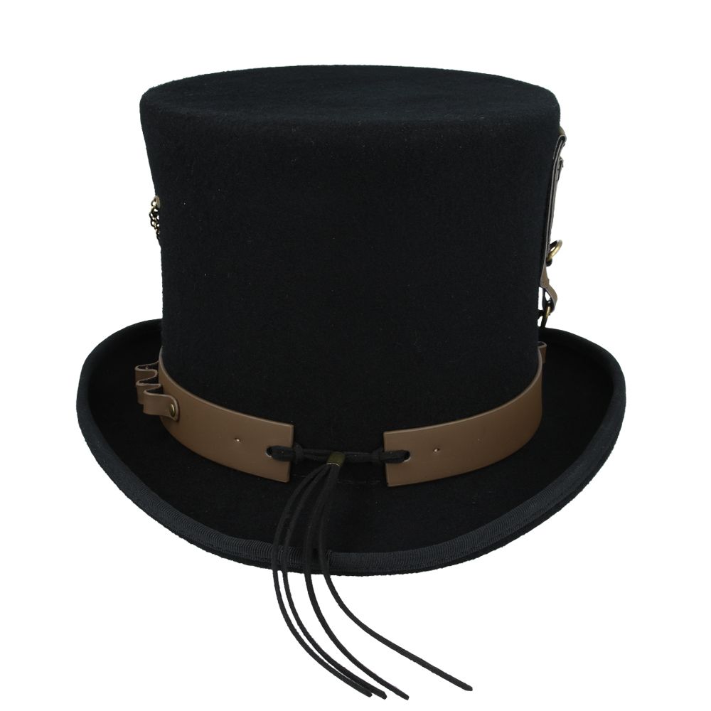 Maz Gothic Victorian Steampunk Top Hat With Laced Brown Leather Look Band
