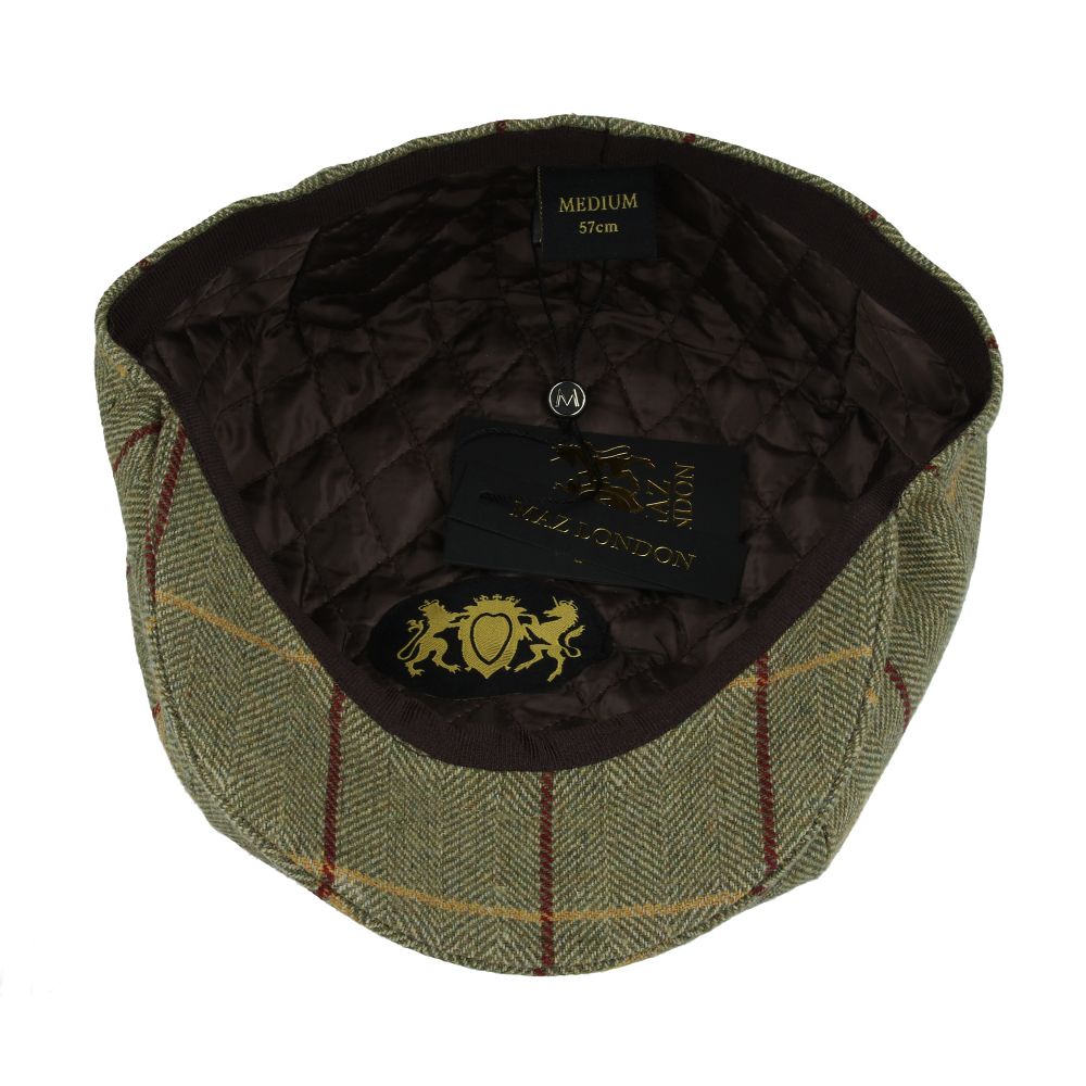 Maz Wool Tweed Newsboy Cap With Durable Green & Red Stripes