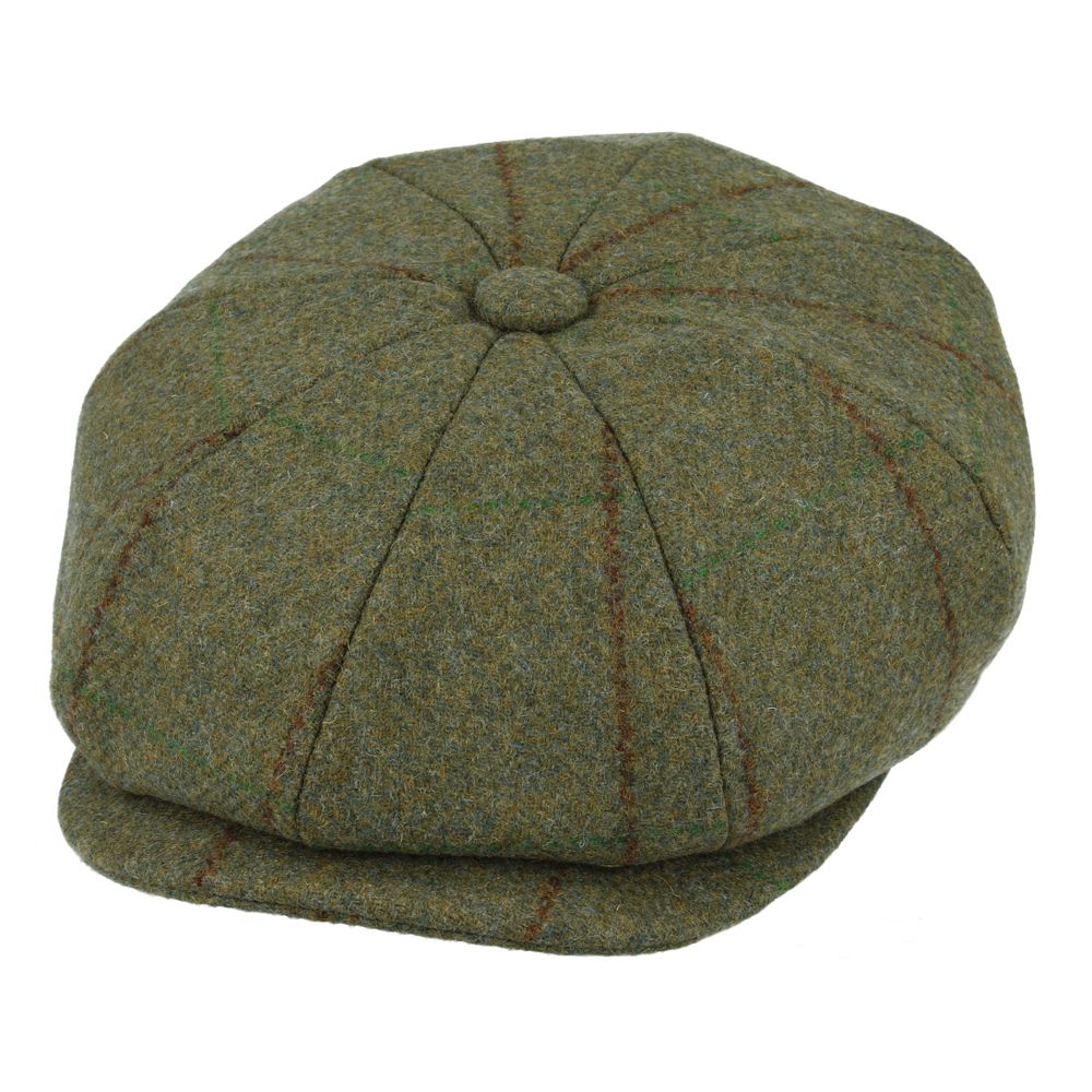Maz Genuine Tweed Newsboy Cap With Durable Green & Red Stripes