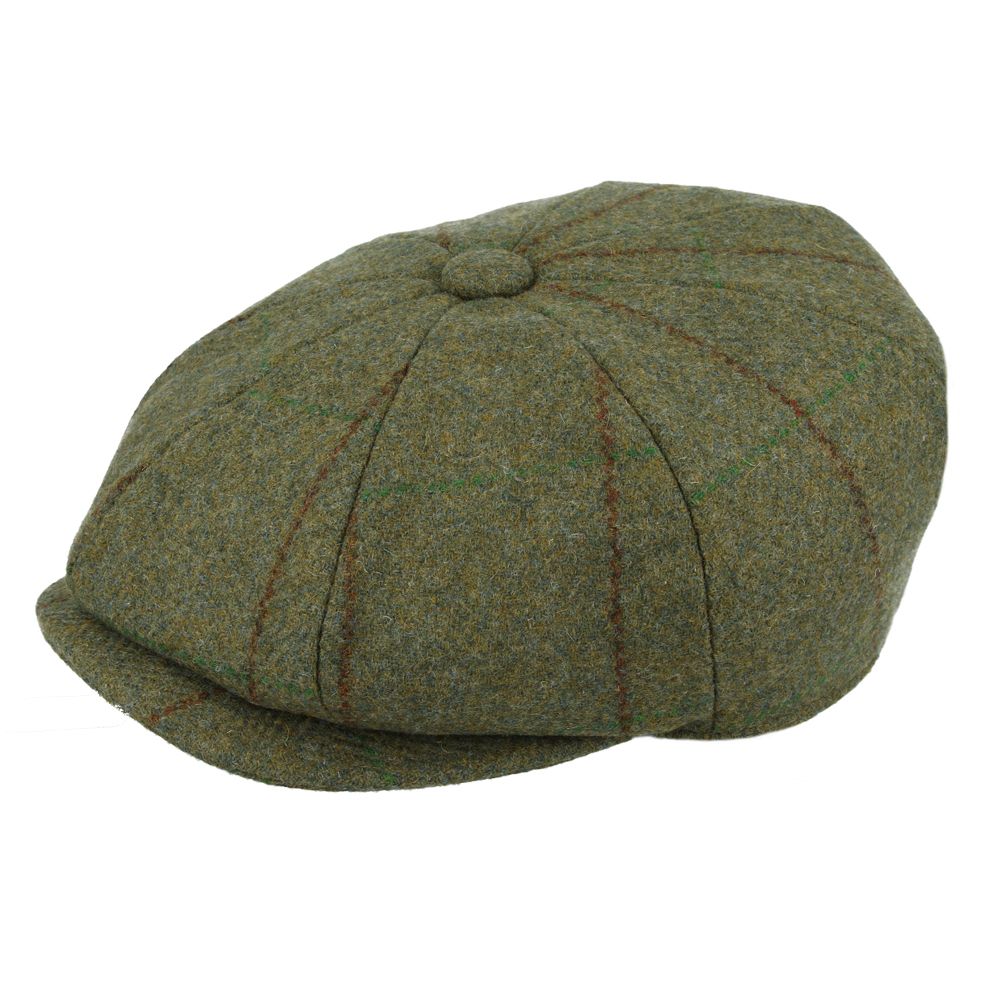 Maz Genuine Tweed Newsboy Cap With Durable Green & Red Stripes